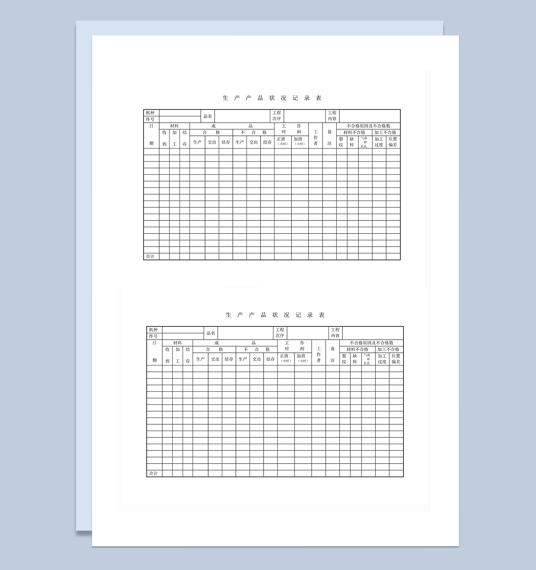 生产品材料合格不合格统计状况记录表word模板