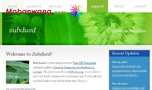 柔和绿色植物网页模板