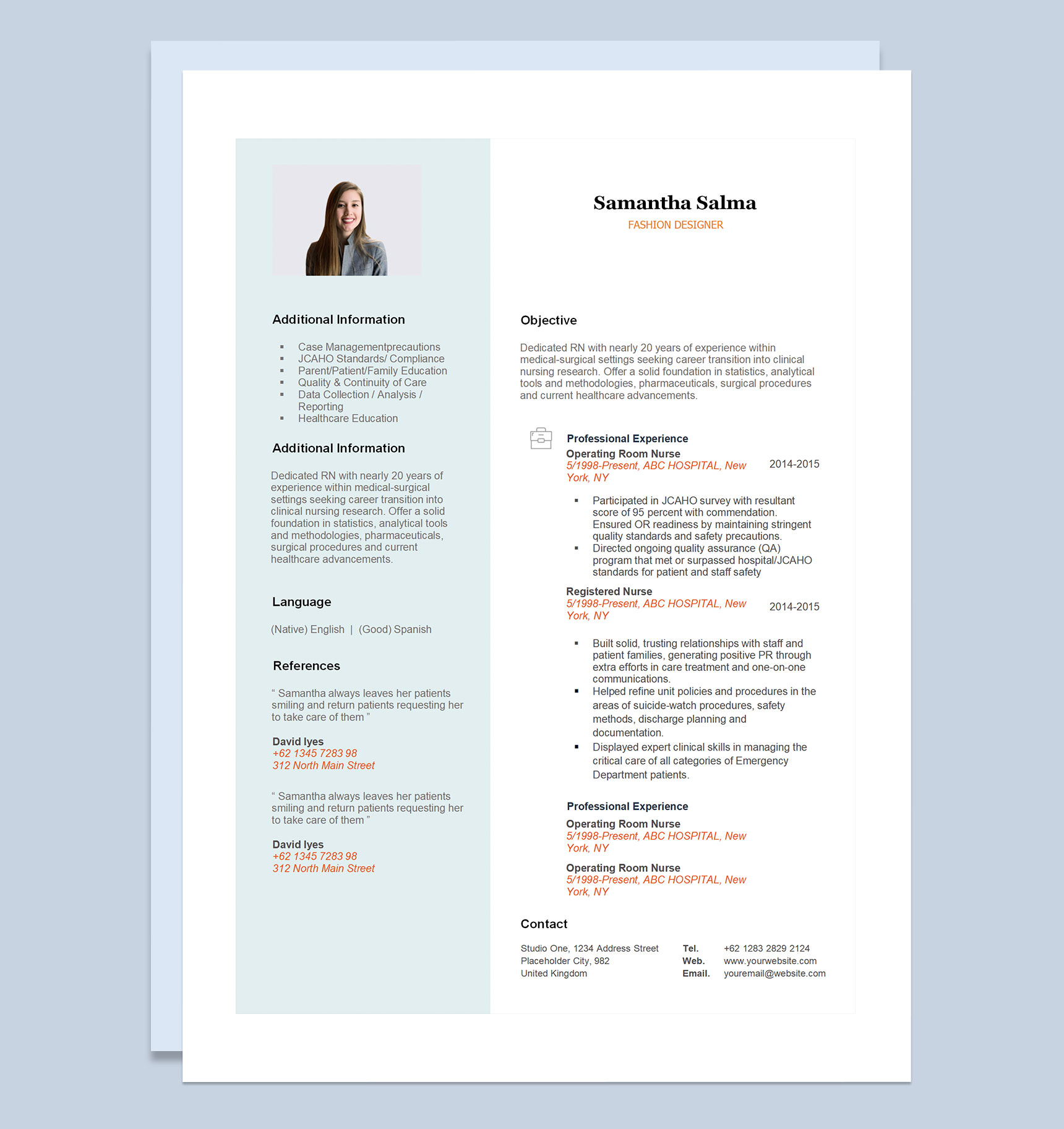 薄荷绿国际时装设计师通用个人简历求职简历自荐信Word模板