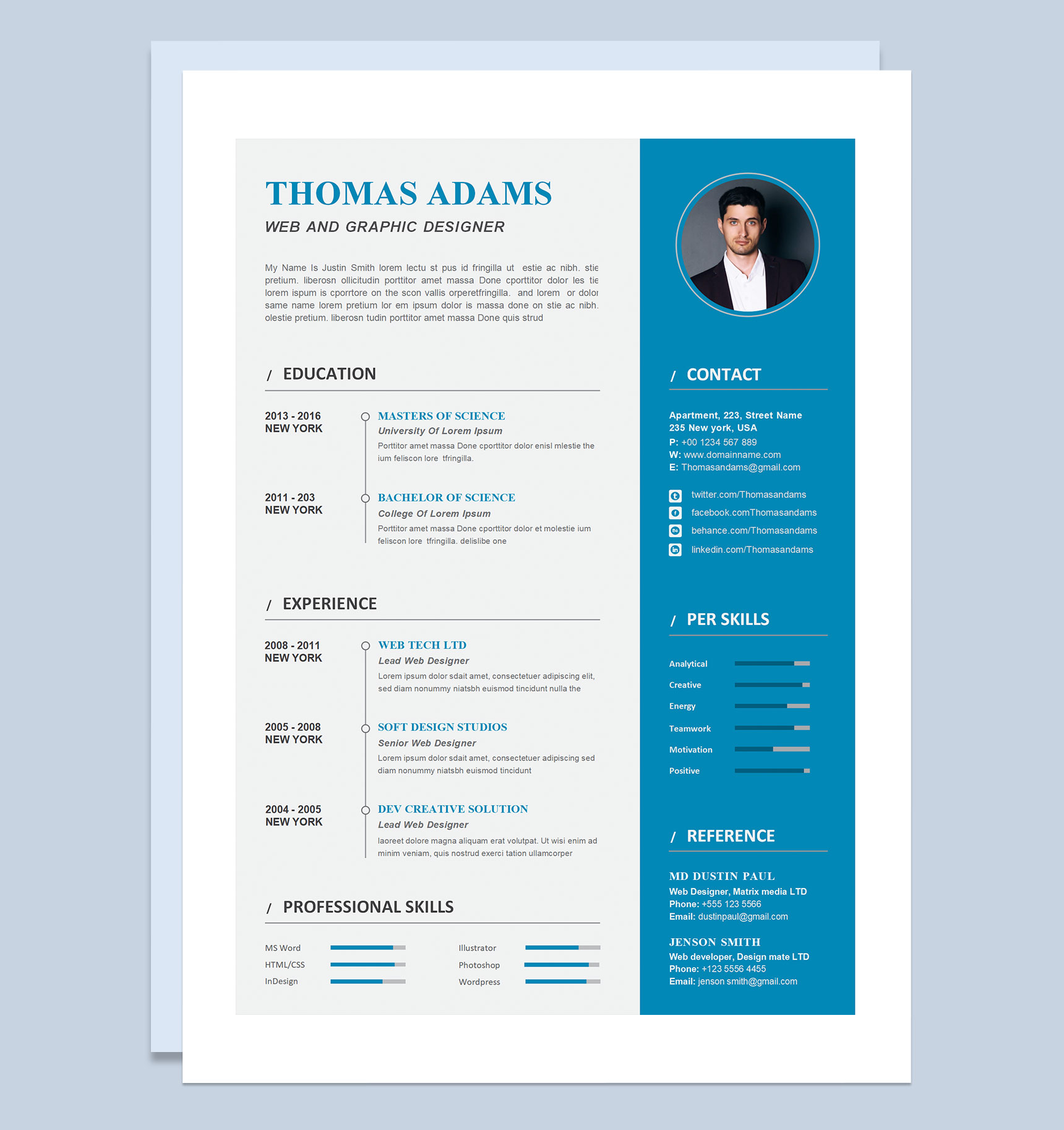 精美英文简历网页设计师和平面设计师通用个人简历求职简历Word模板