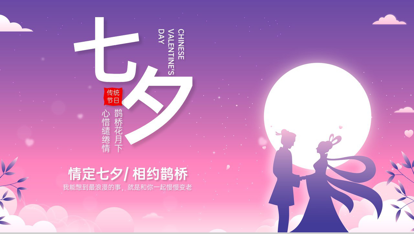 紫色小清新情定七夕情人节活动流程介绍PPT模板