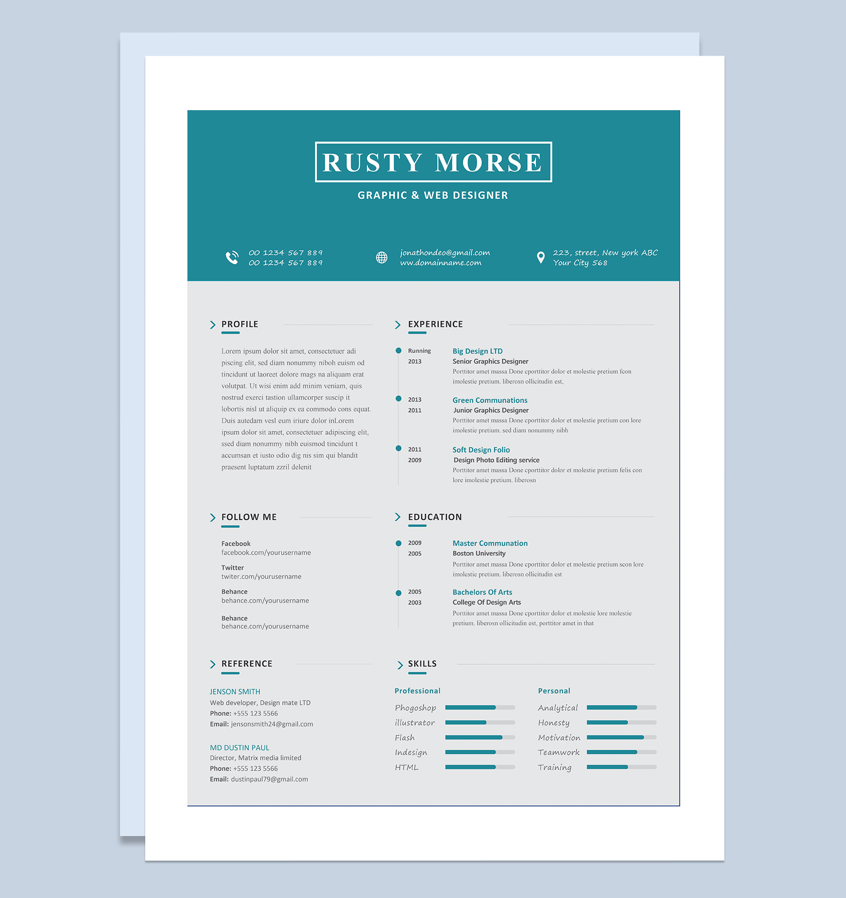 绿色平面设计师和网页设计师通用求职简历个人简历Word模板