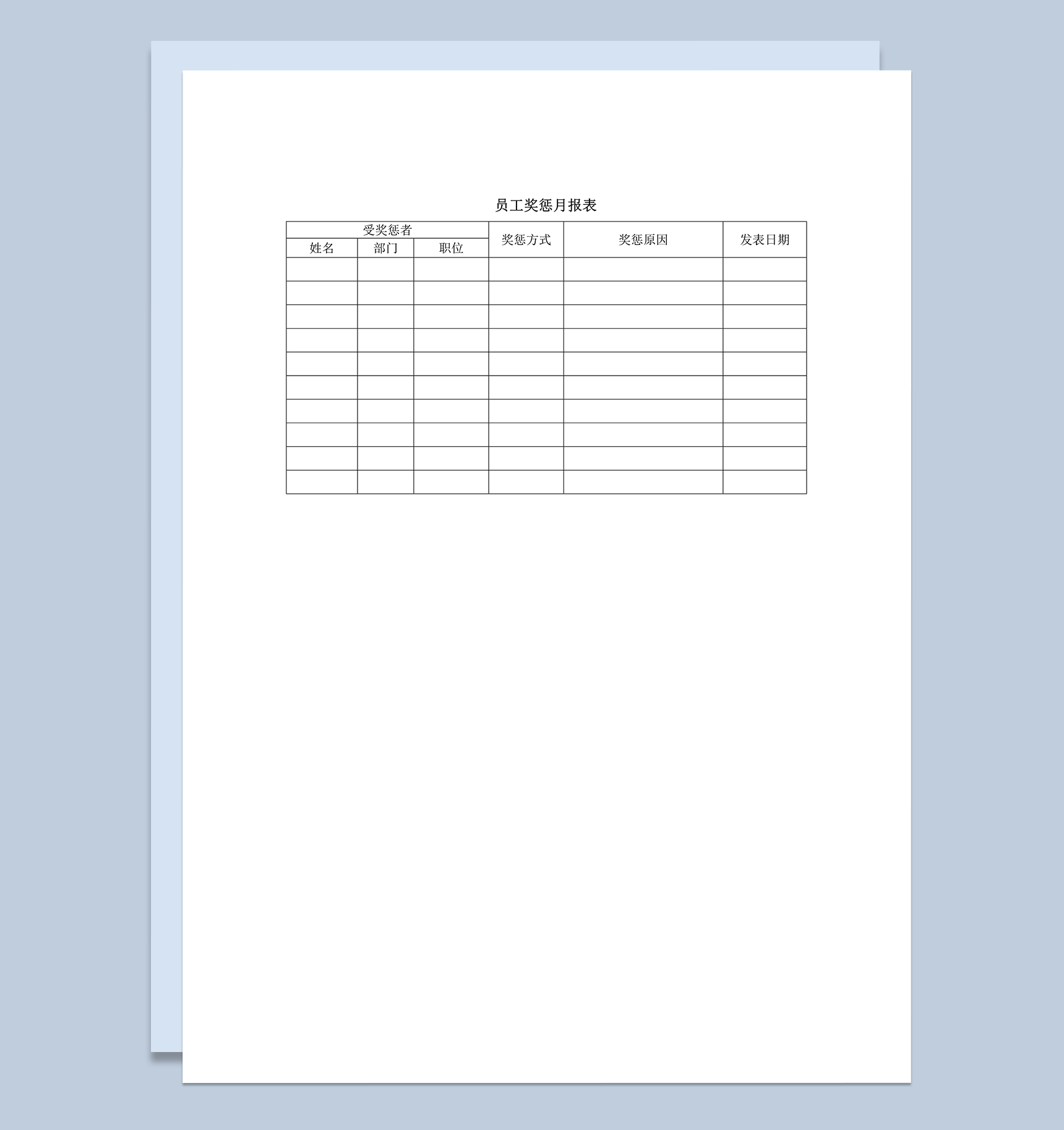 公司员工受惩罚奖励明细奖惩月报表word模板