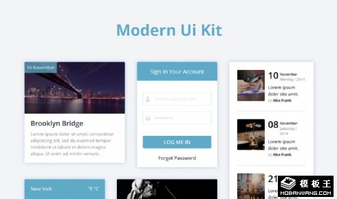 扁平时尚UIKIT组件响应式网页模板