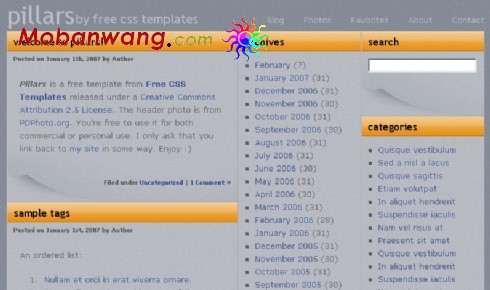 浅灰三列BLOG网页模板