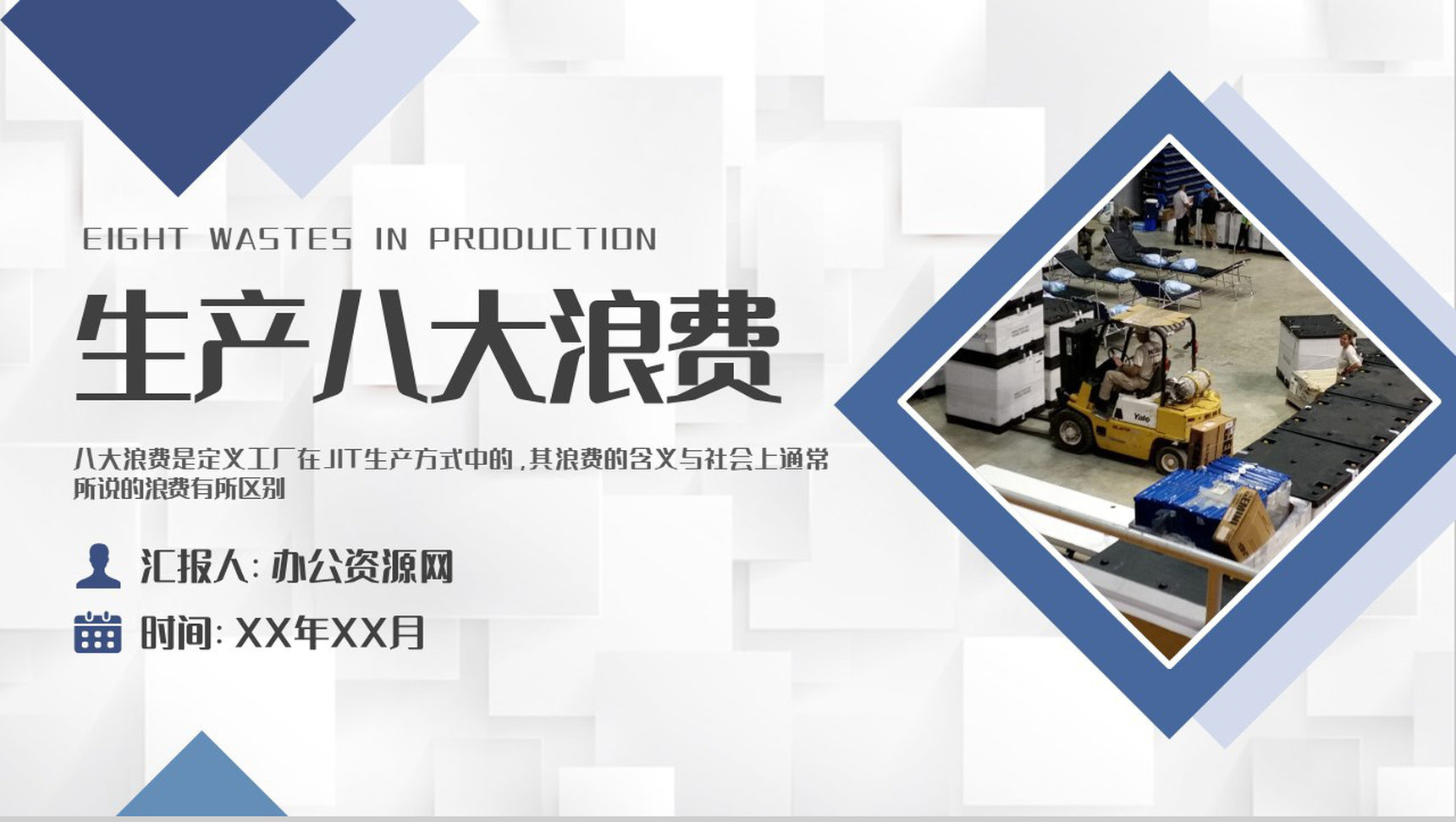 生产八大浪费知识总结工厂JIT生产方式学习心得PPT模板