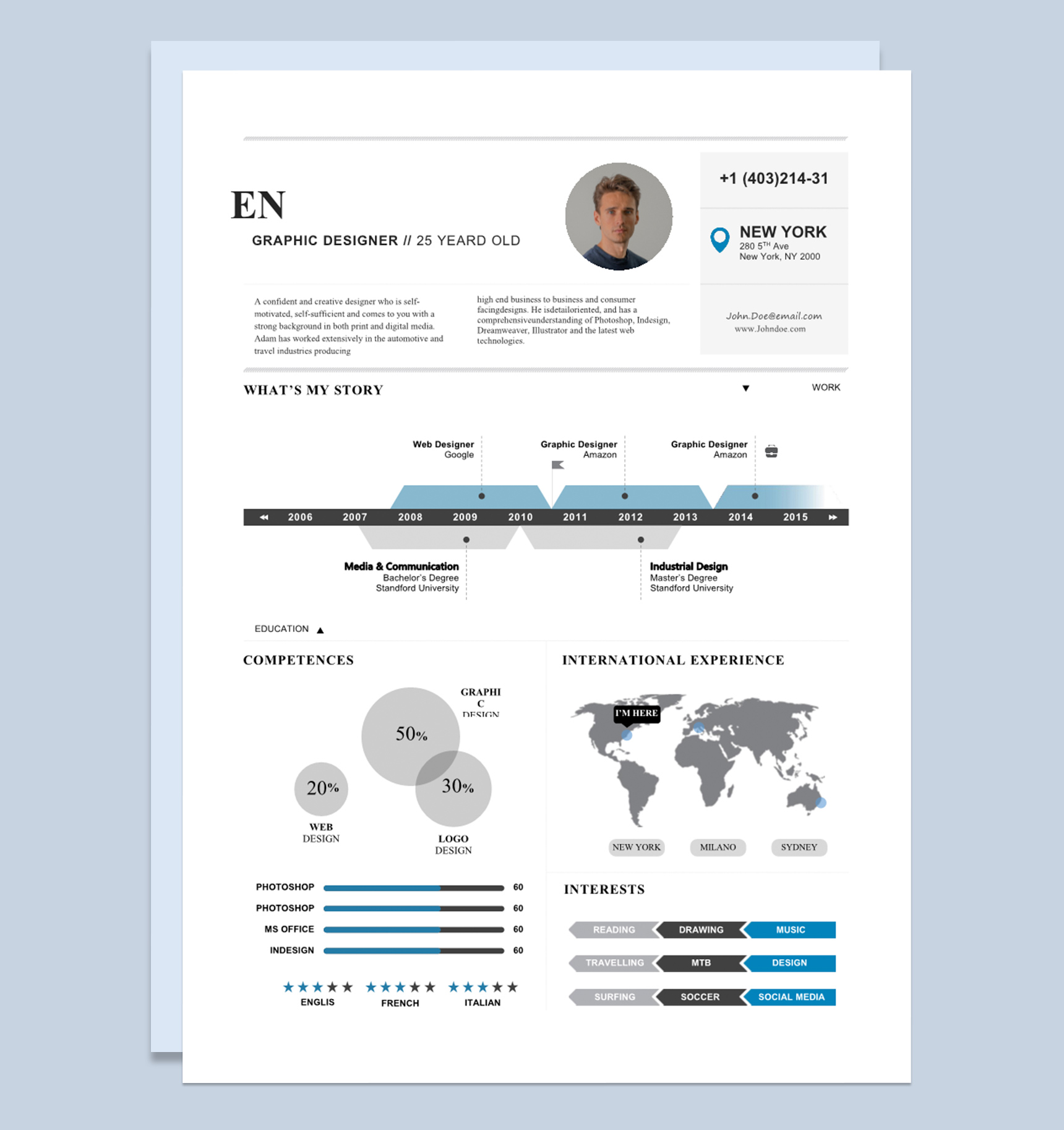 浅蓝色简约清新个人求职应聘简历Word模板