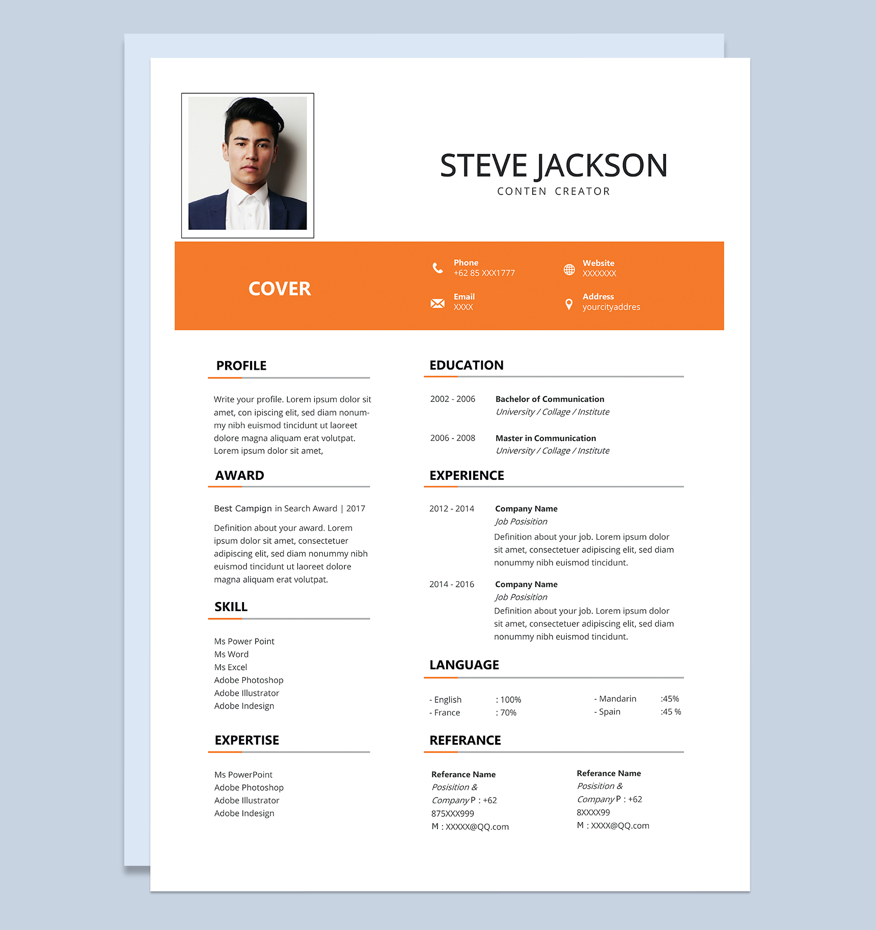 时尚创意内容创作者个人通用英文简历Word模板