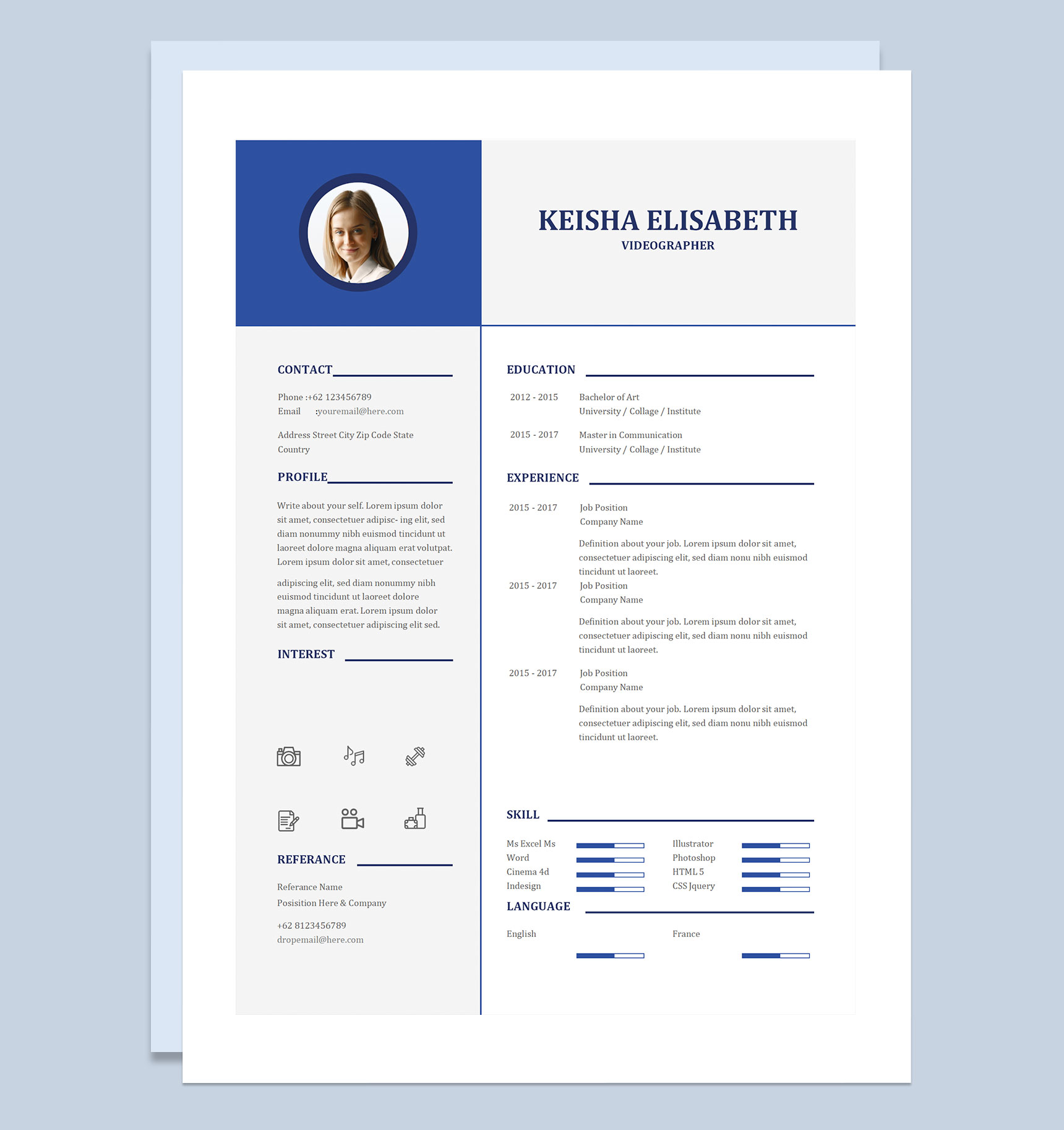 高级摄影师通用英文简历求职简历个人简历Word模板