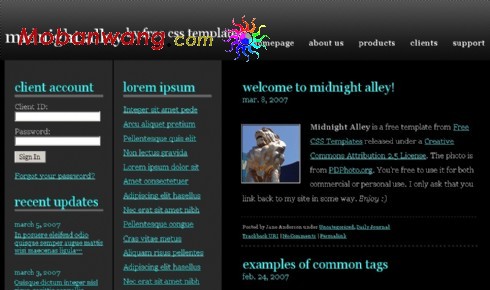 午夜胡同黑色BLOG网页模板