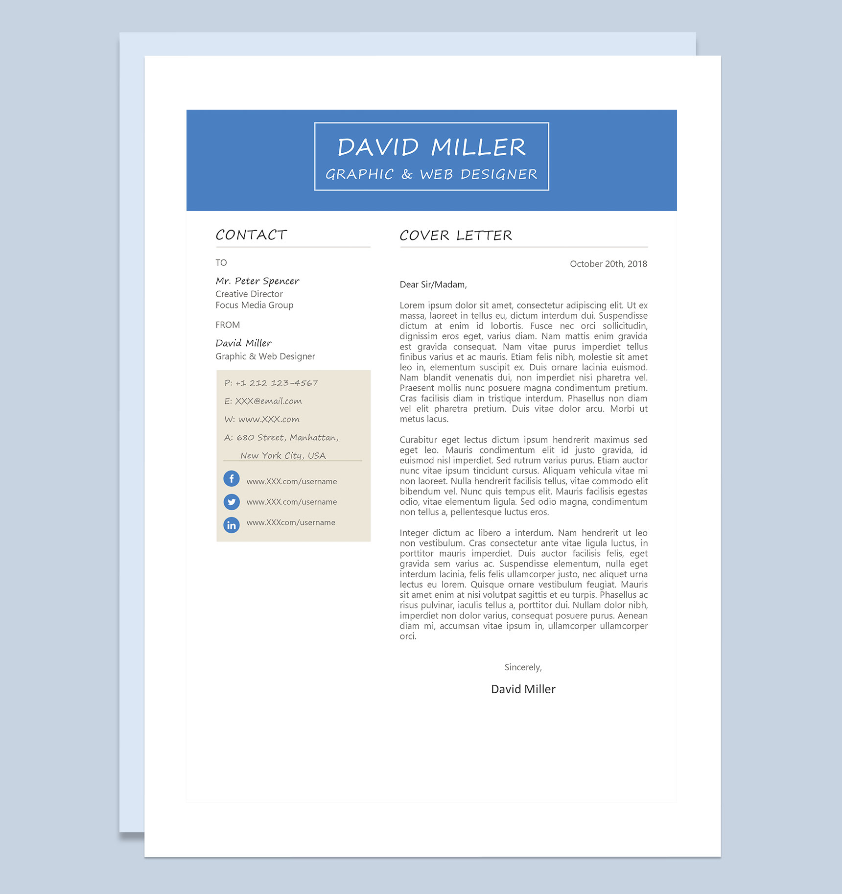 蓝色极简风网页设计师求职通用简历Word模板