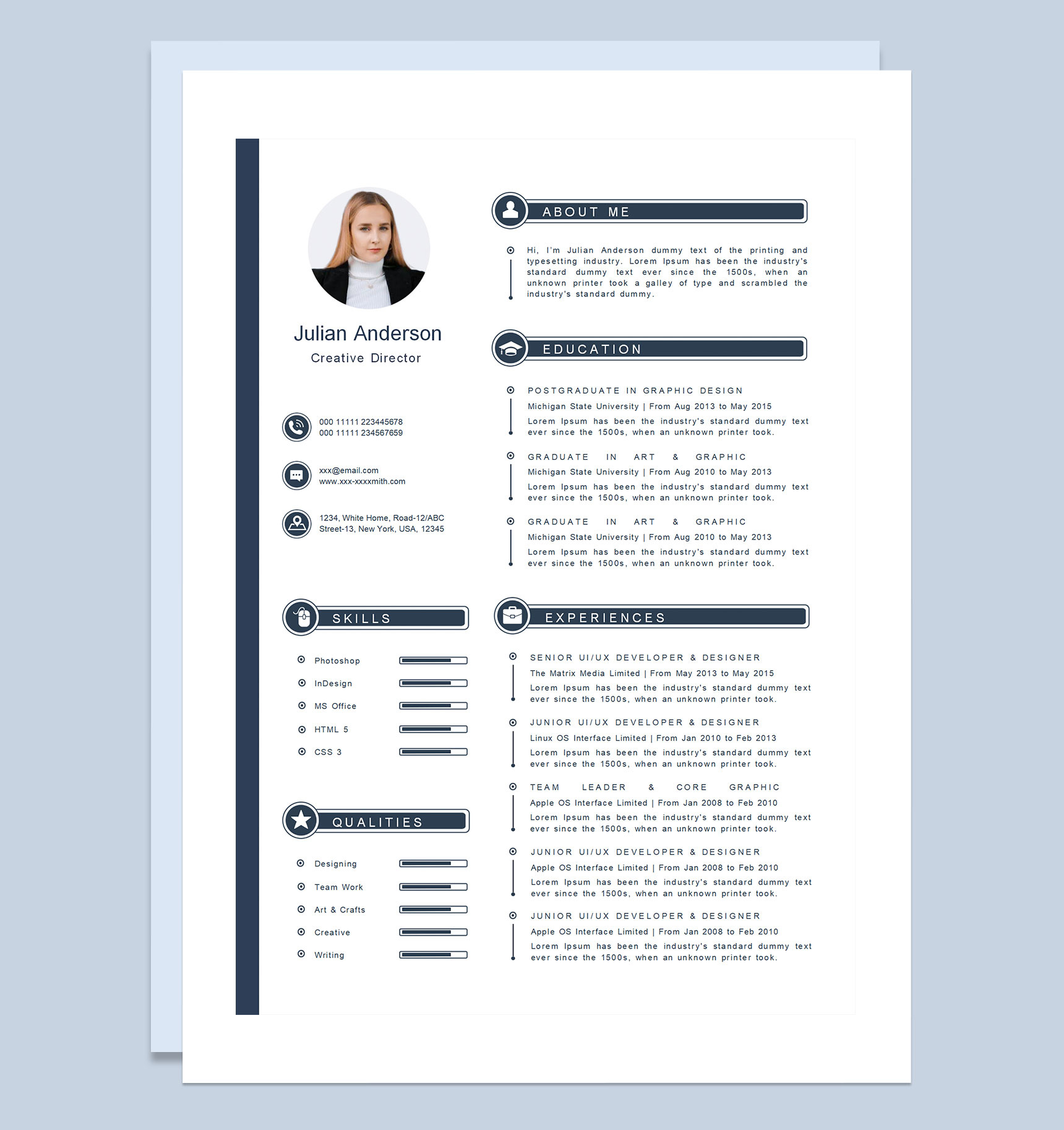 欧美风创意总监通用求职简历个人简历Word模板