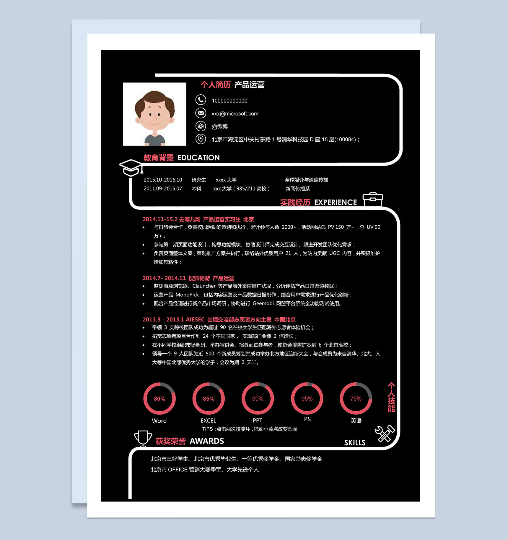 黑色高端大气产品运营求职简历Word模板