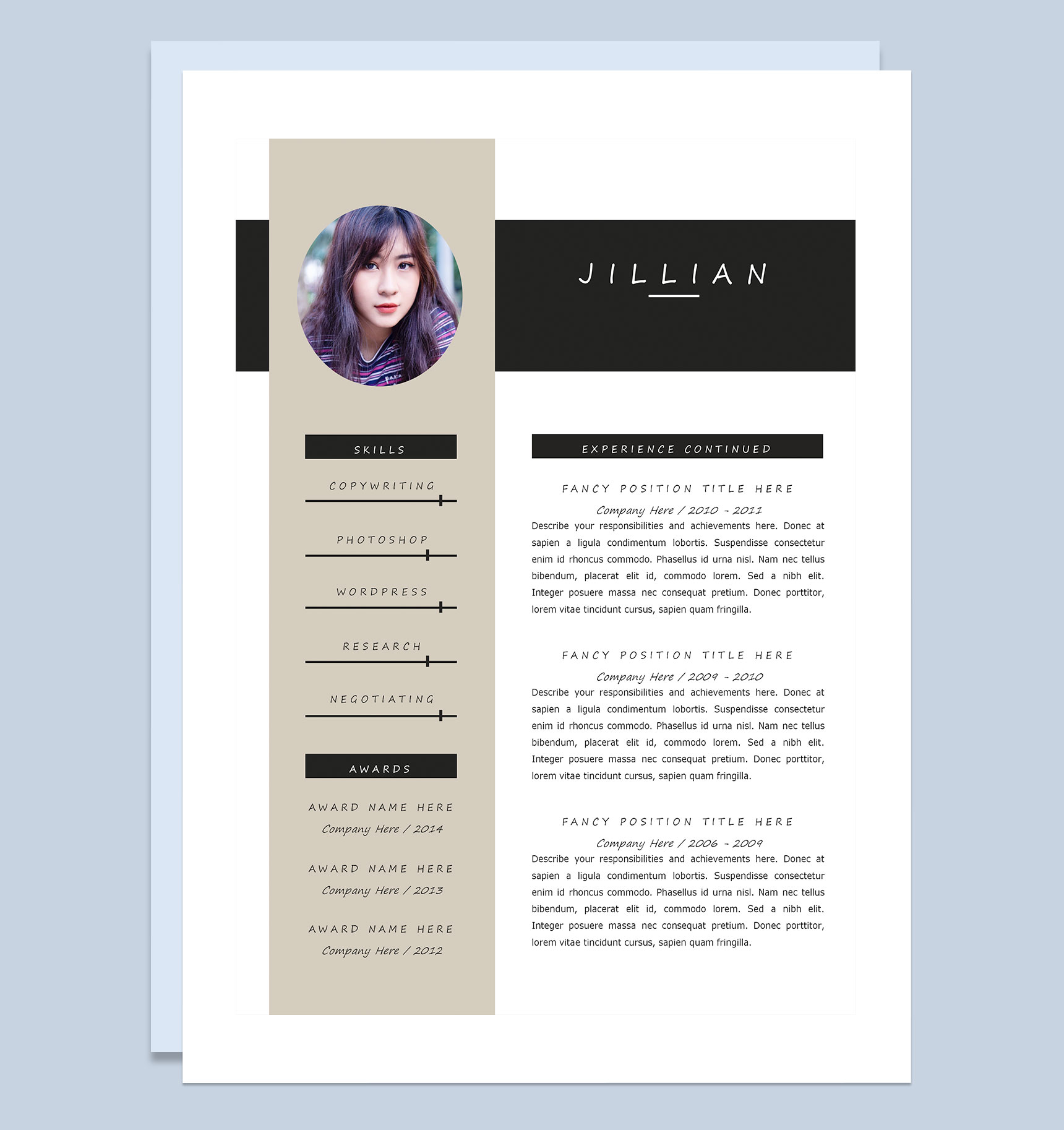 欧美风外企求职通用英文简历个人简历Word模板