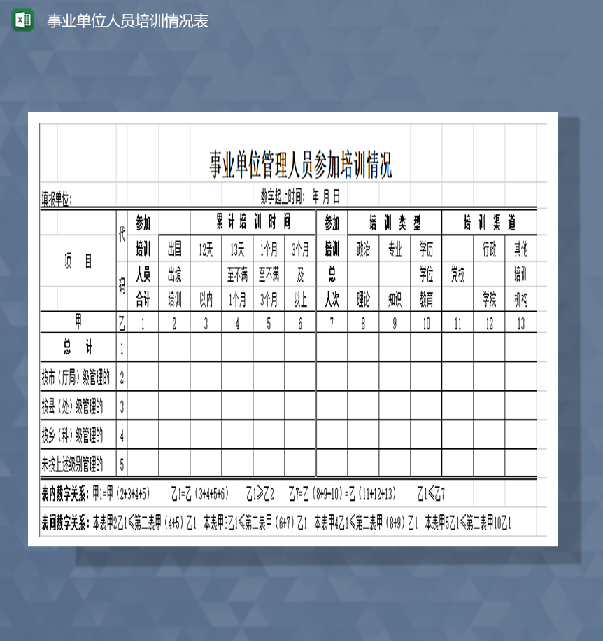 事业单位人员培训情况表Excel模板