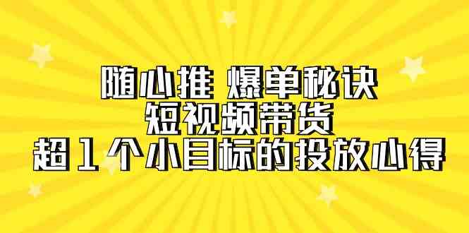 随心推 爆单秘诀,短视频带货-超1个小目标的投放心得(7节视频课)
