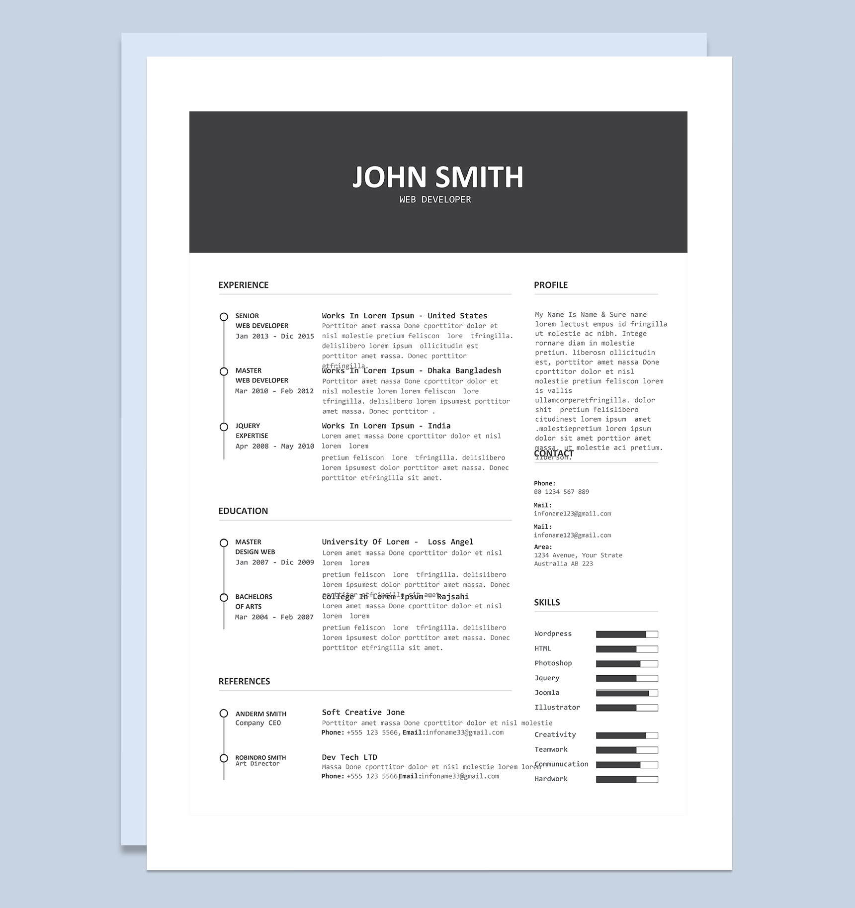 欧美风网页开发工程师通用求职简历个人简历Word模板