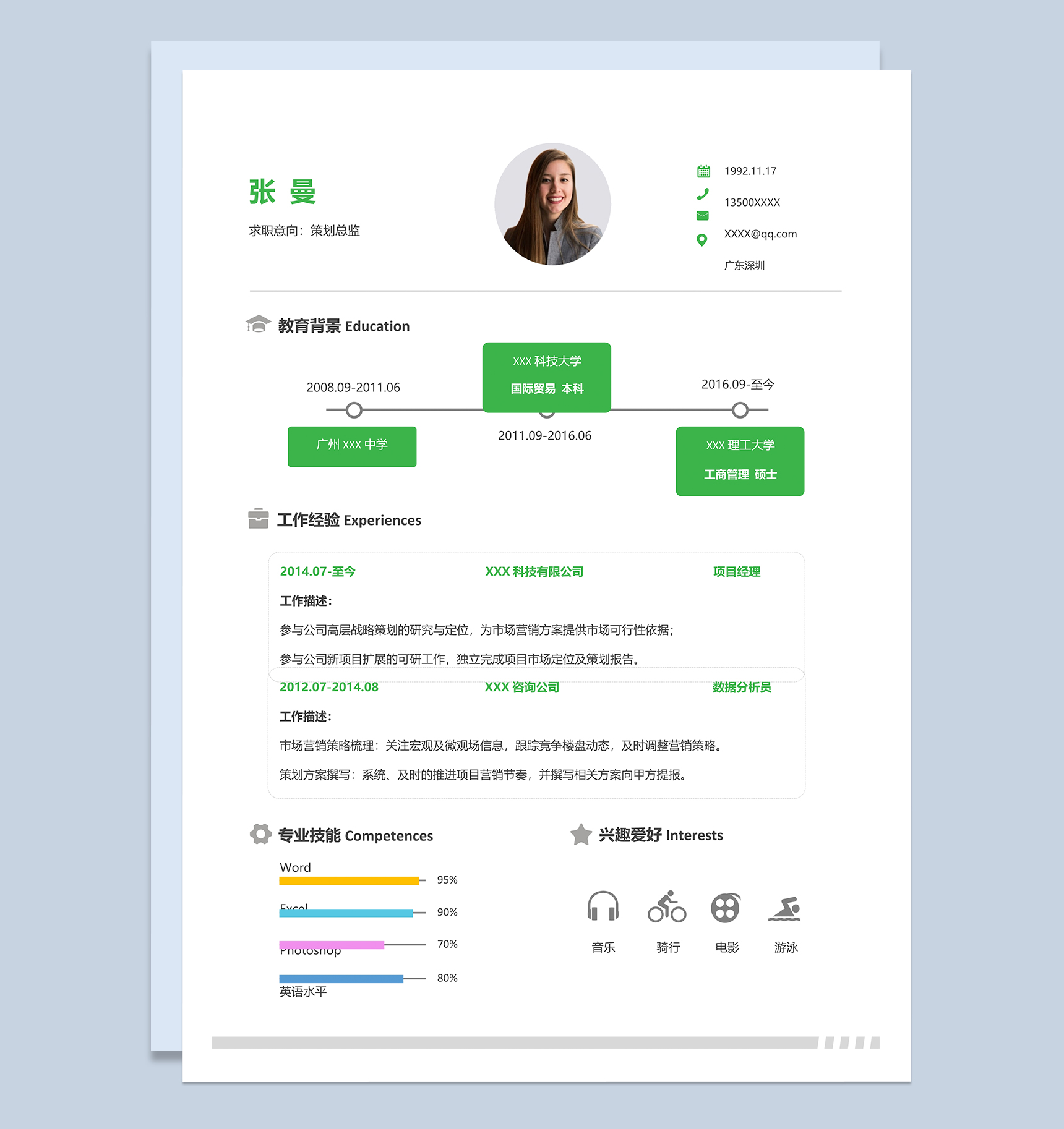 经典活泼策划总监个人求职简历Word模板