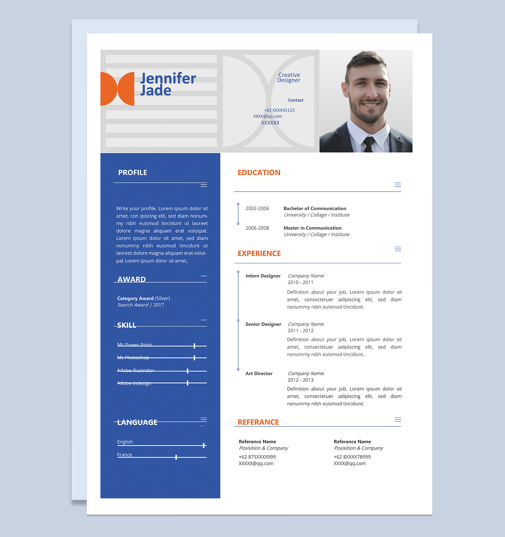 设计师艺术总监岗位个人英文版简历Word模板