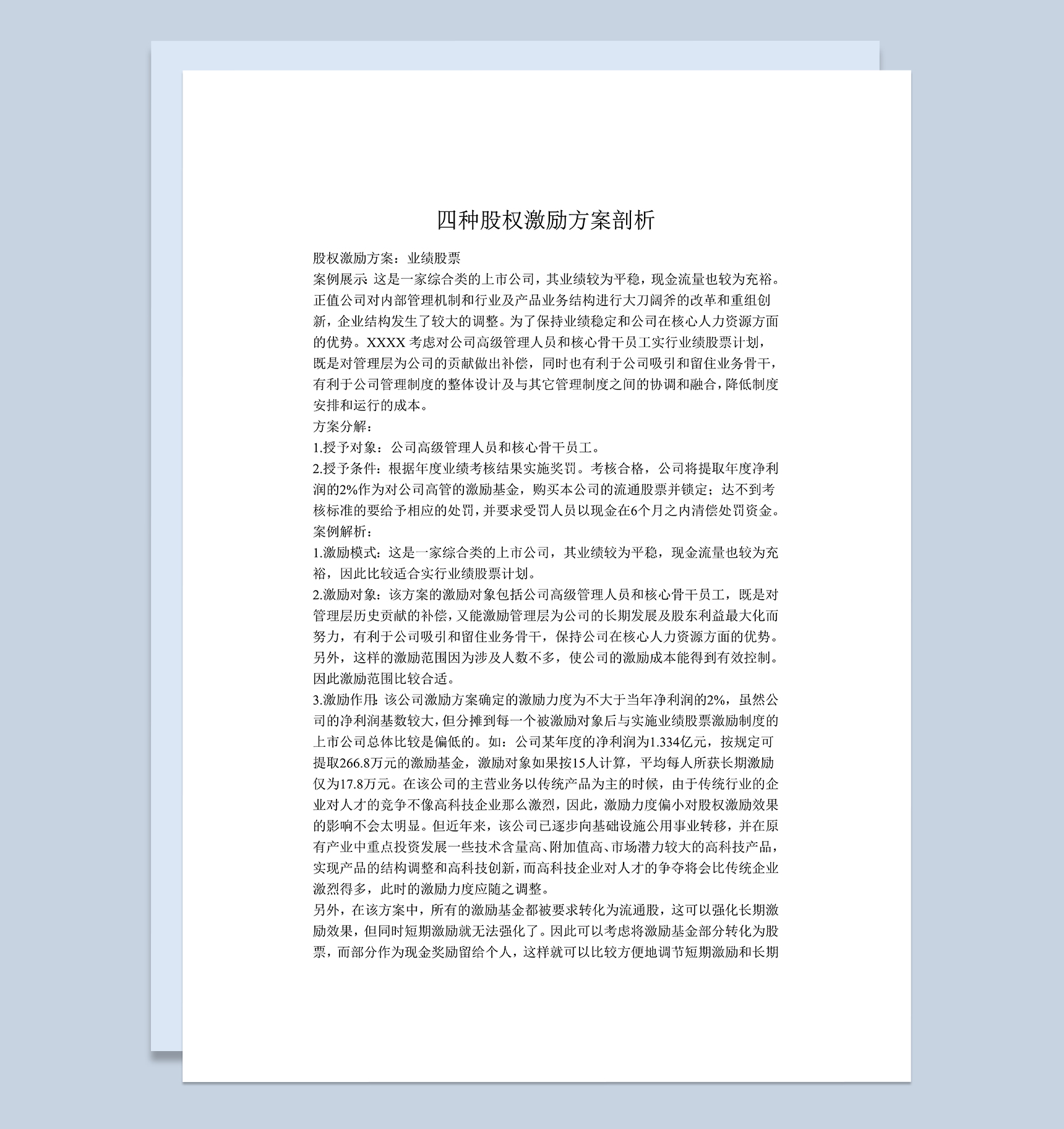 公司期权激励方案四种股权激励方案期权激励协议Word模板