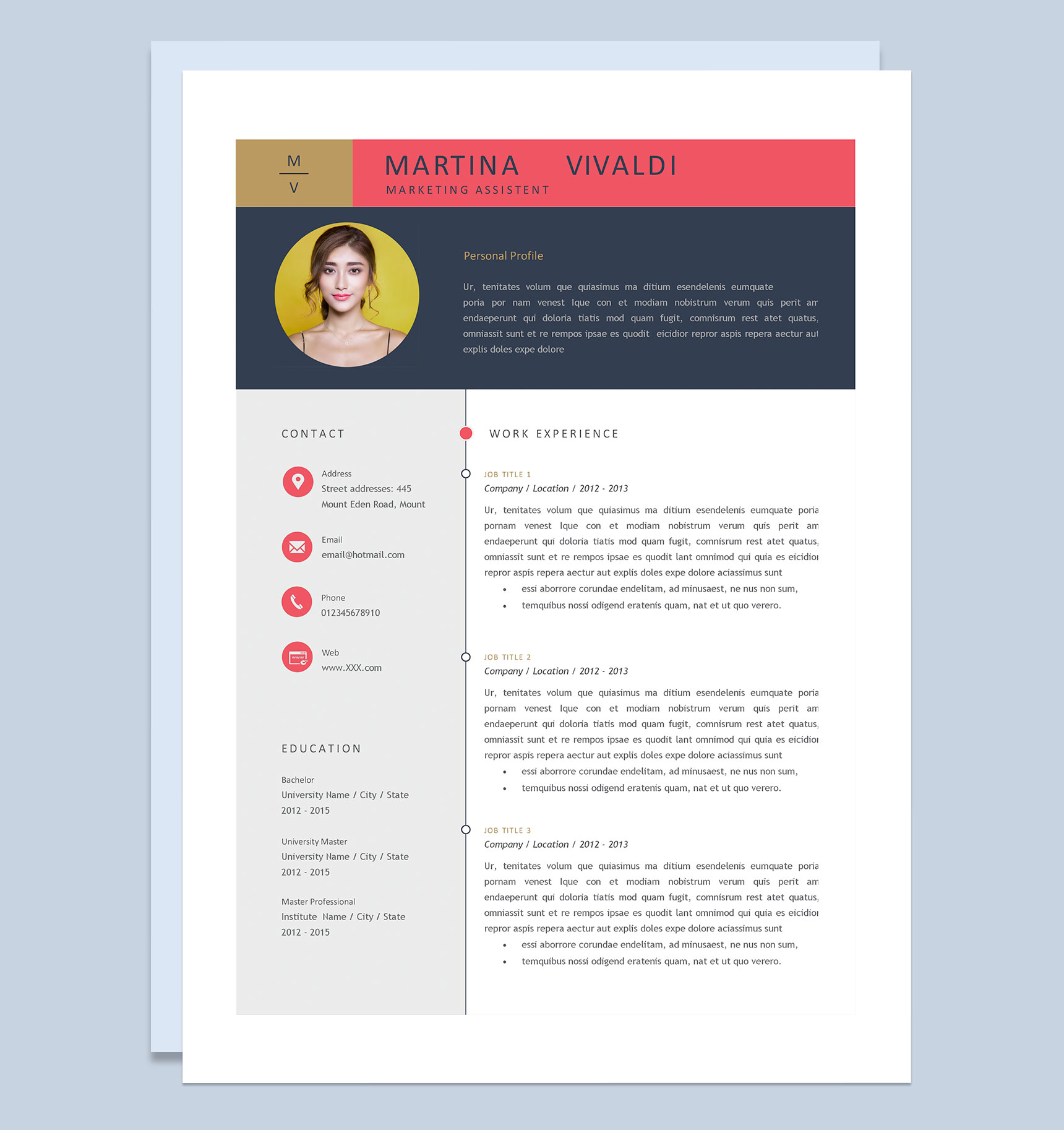 欧美风市场营销岗位求职简历Word模板