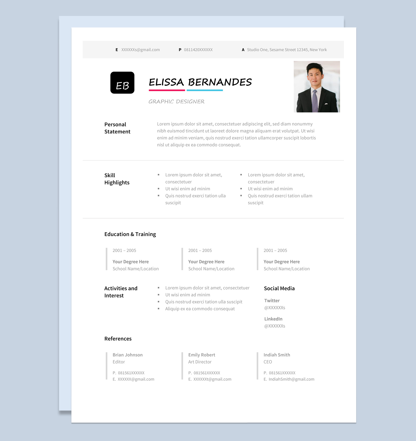 白色唯美风格大学生个人应聘英文简历Word模板