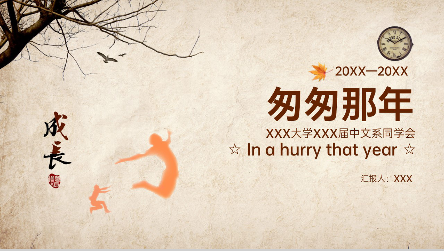 棕色复古风匆匆那年20XX届毕业班同学聚会相册PPT模板