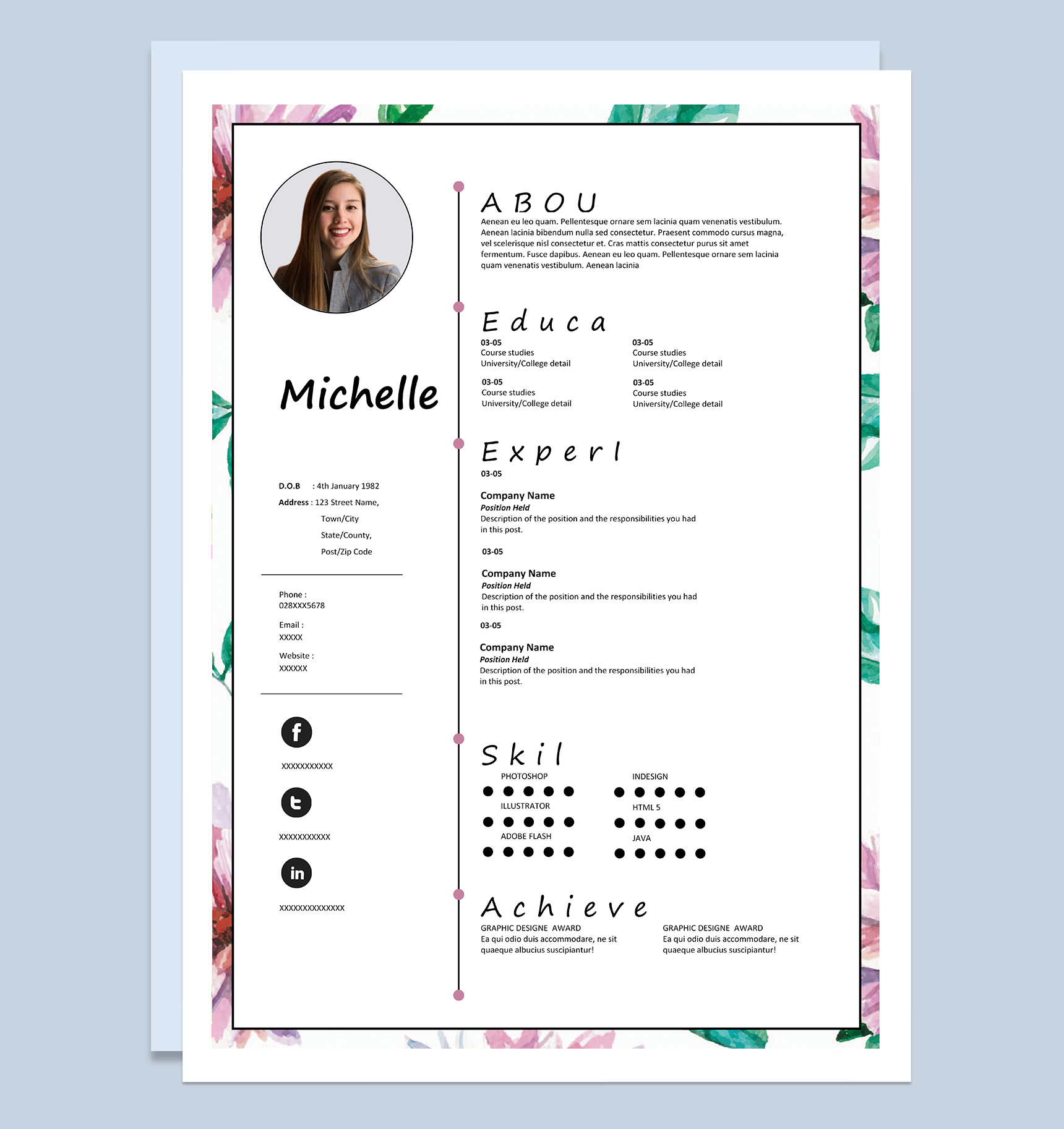 清新唯美教师助理相关岗位个人通用英文简历Word模板