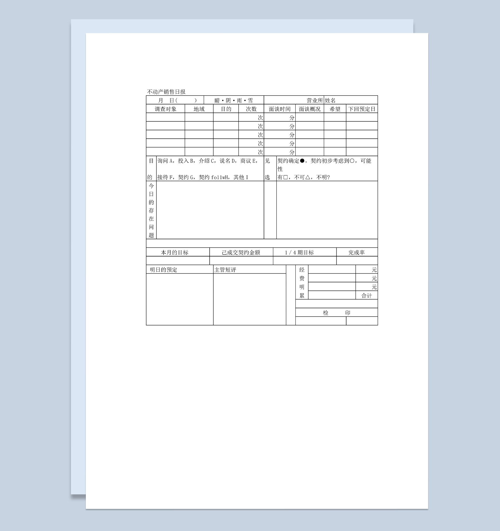 不动产销售工作日报明细表Word模板
