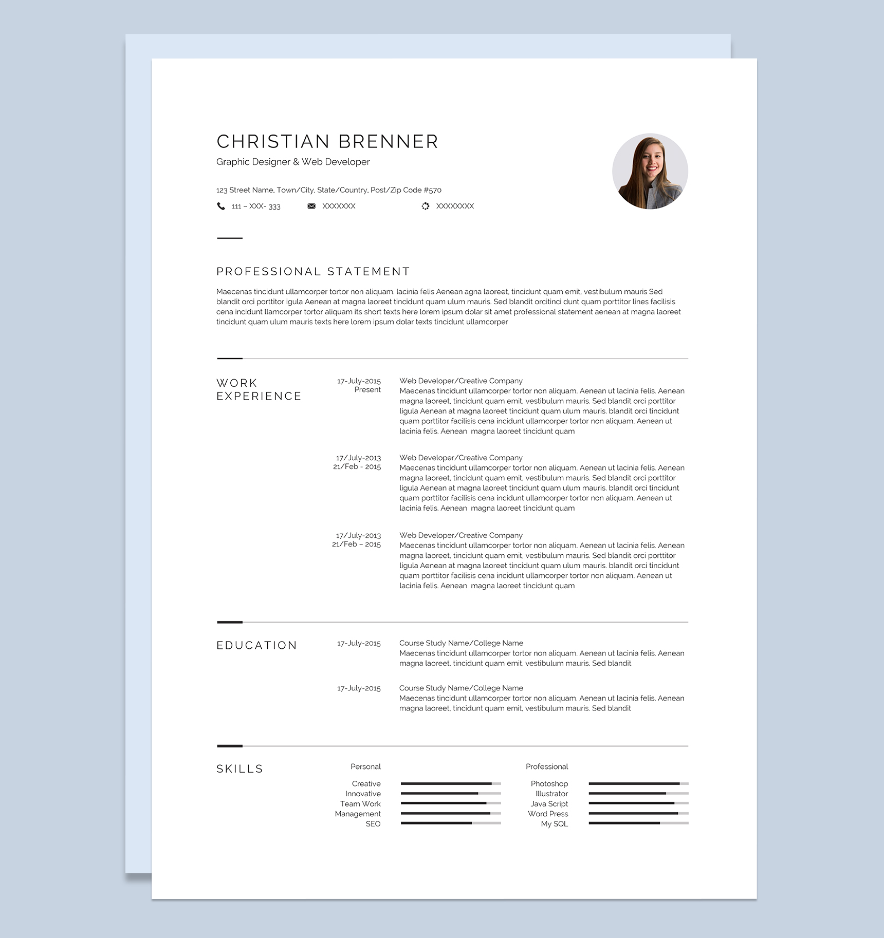 平面设计师网站开发岗位个人英文求职简历Word模板