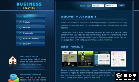 深蓝二列企业介绍网页模板