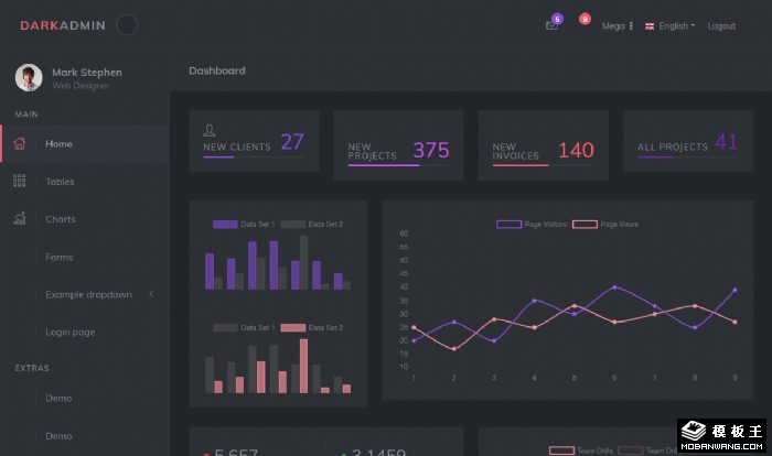 灰度暗色数据管理后台模板