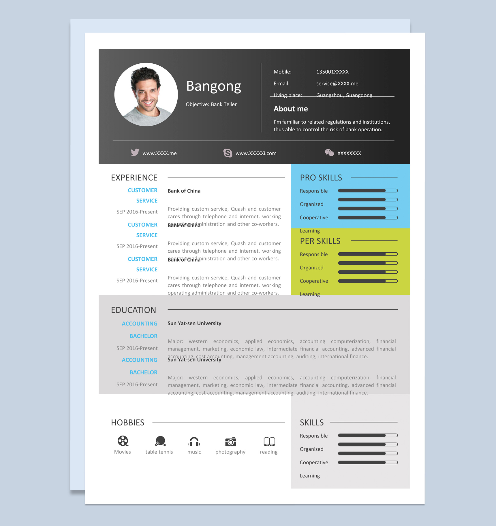 黑白创意风格毕业生个人求职英文简历Word模板