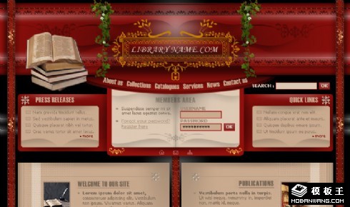 暗红图书馆信息动态网页模板