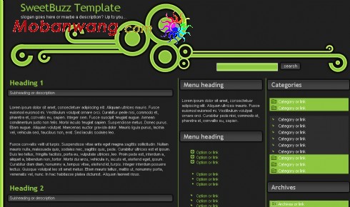 绿色图案三列式BLOG网页模板