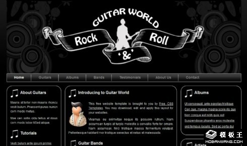 黑色吉他摇滚音乐网页模板
