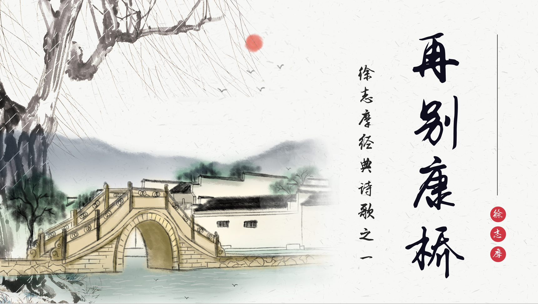 中国经典文学徐志摩《再别康桥》诗集读后感PPT模板