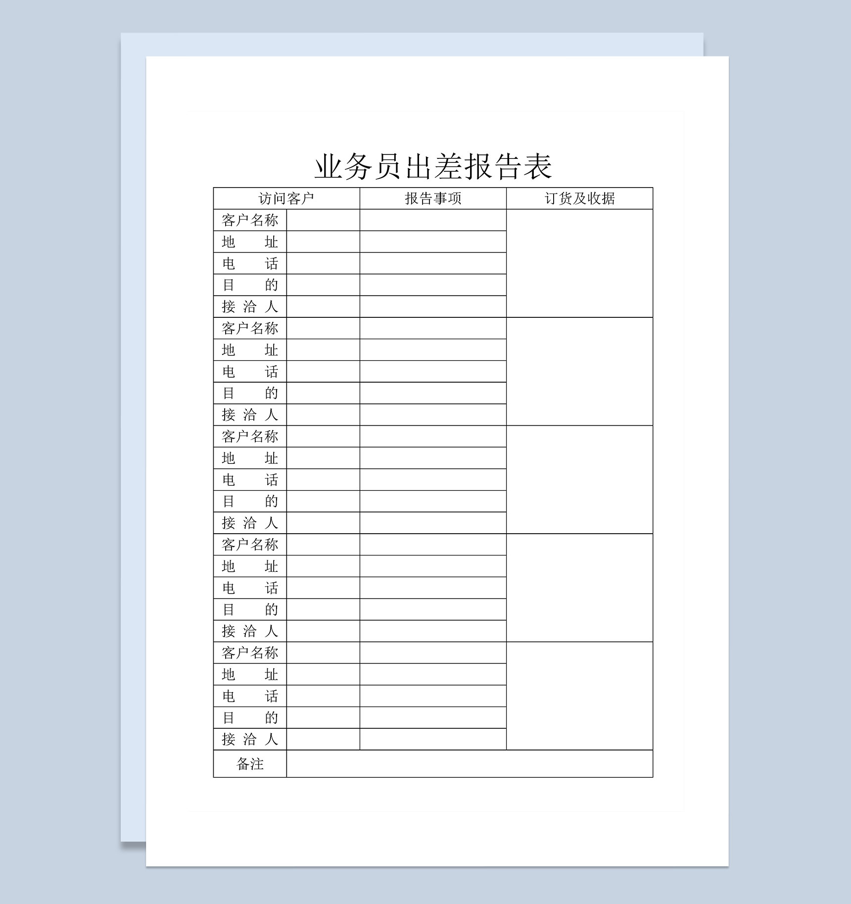 企业公司业务员出差报告表Word模板