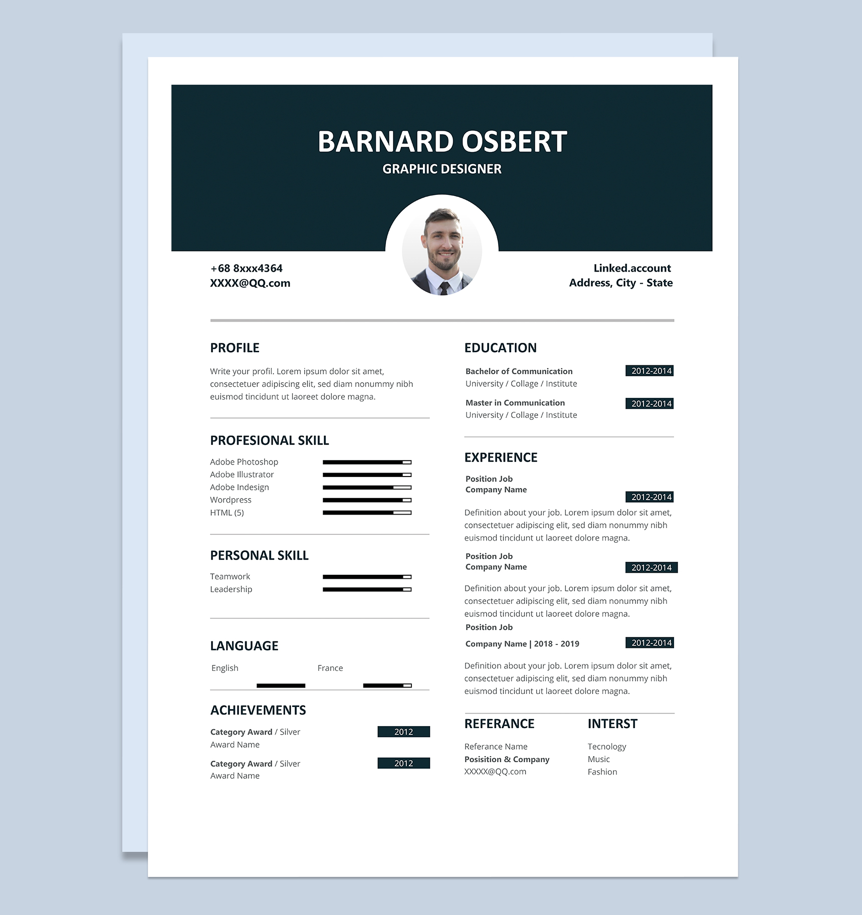 精致大气平面设计师英文版个人求职简历Word模板