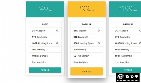 产品参数价格方形组件网页模板