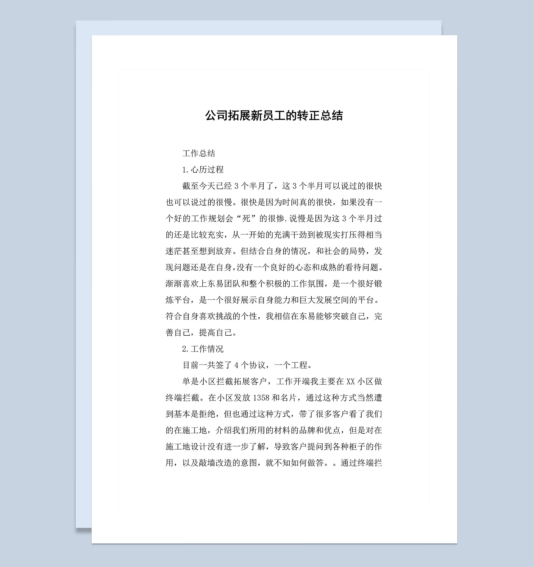 公司拓展新员工的转正工作总结个人总结范本Word模板