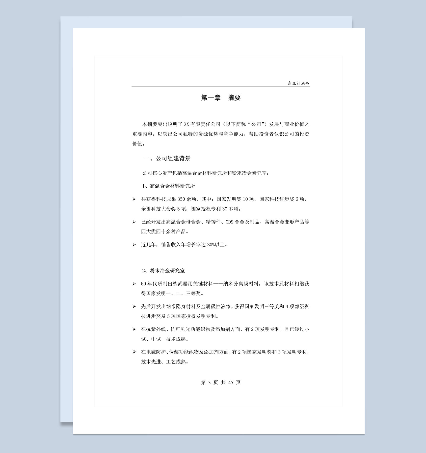 XX工业项目商业计划书Word模板