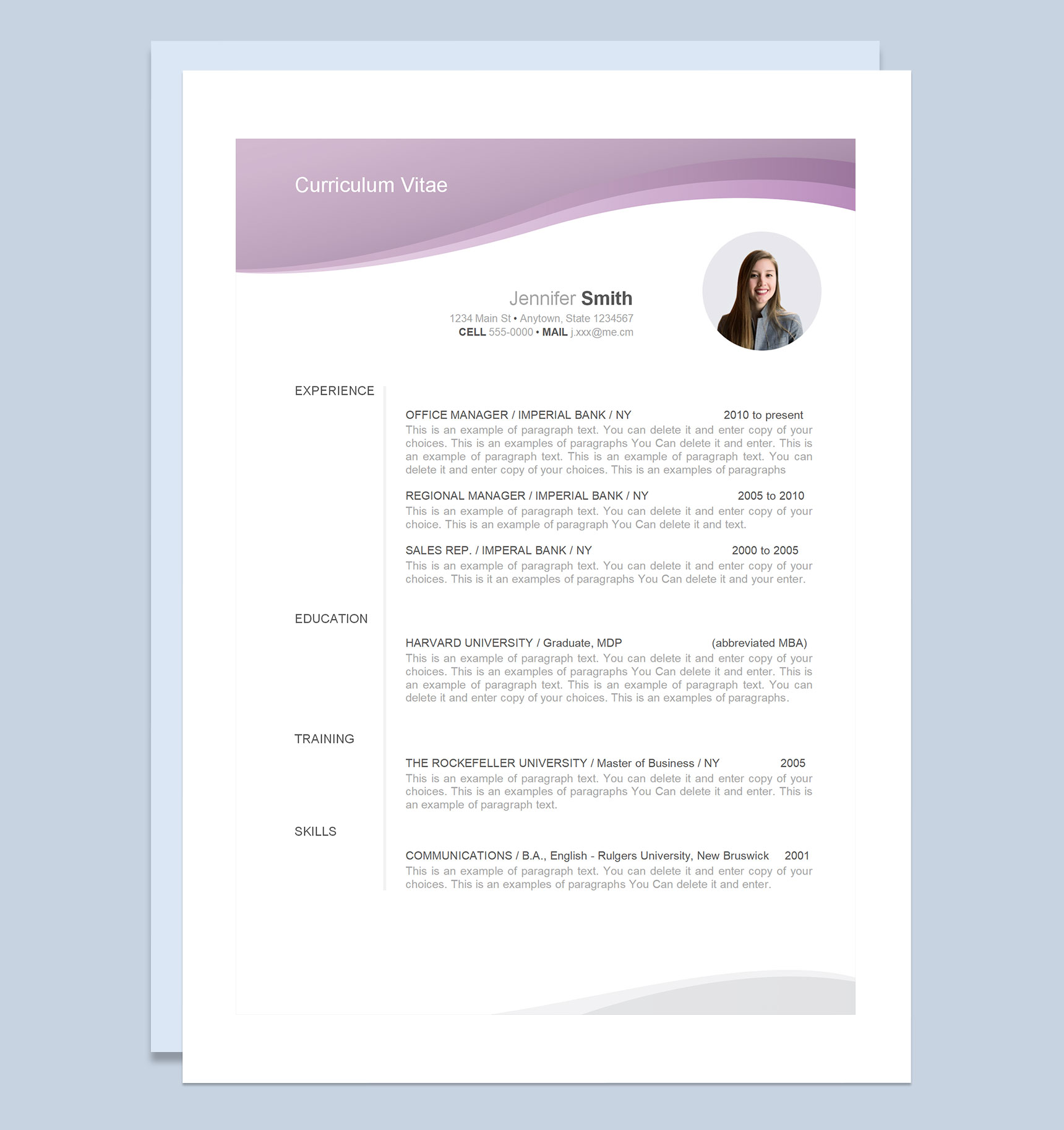 极简欧美风国际银行办公室经理办公室主任通用求职简历个人简历Word模板