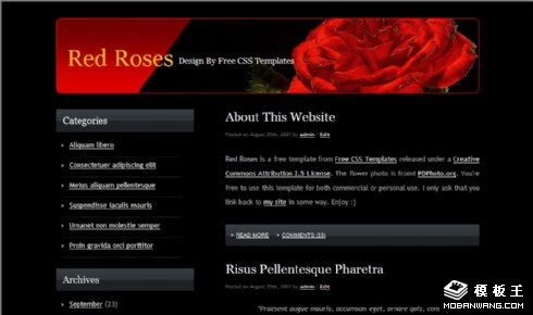 红玫瑰主题黑色网页模板