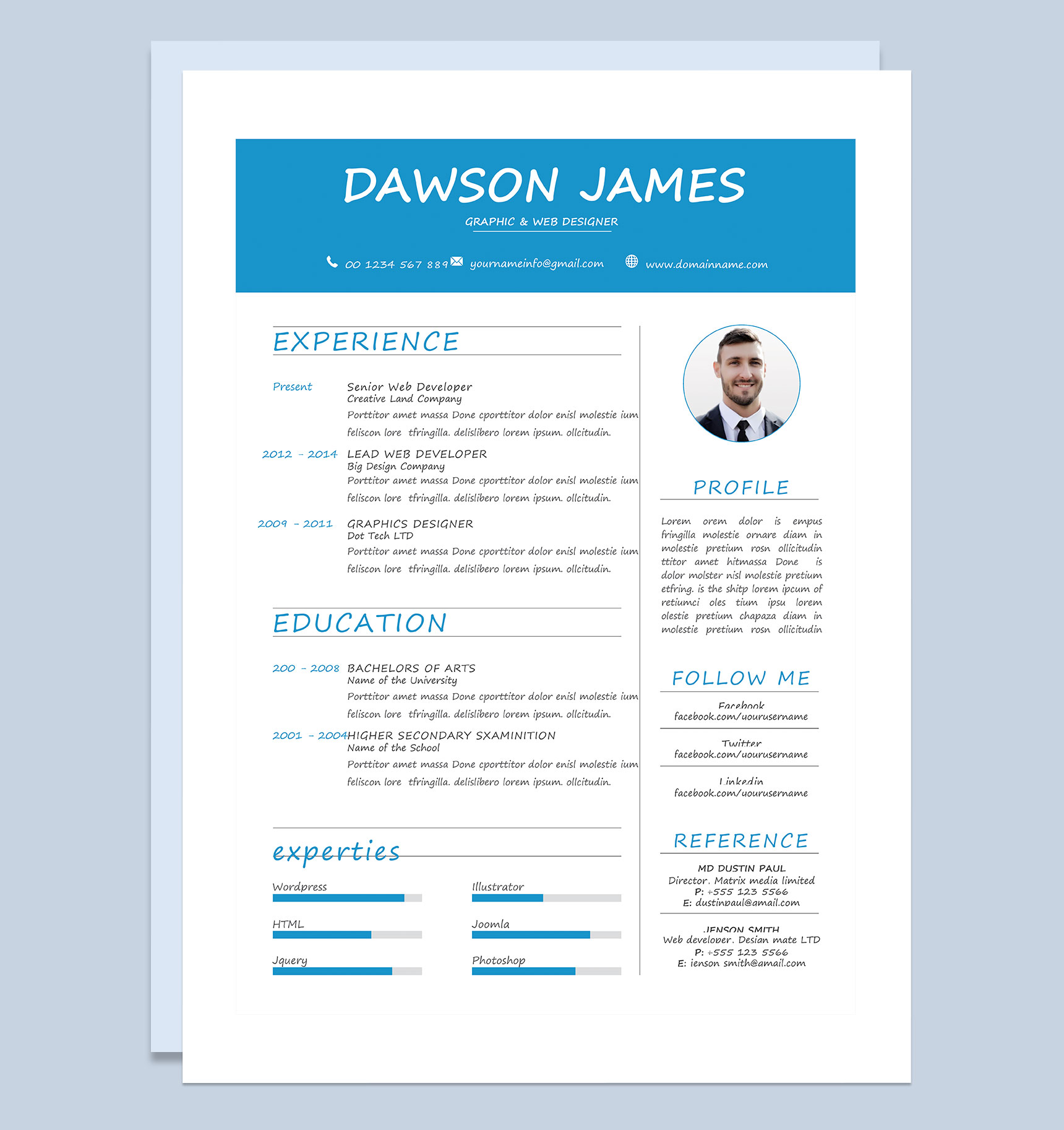 扁平风平面设计师和网页设计师求职通用个人简历求职简历Word模板