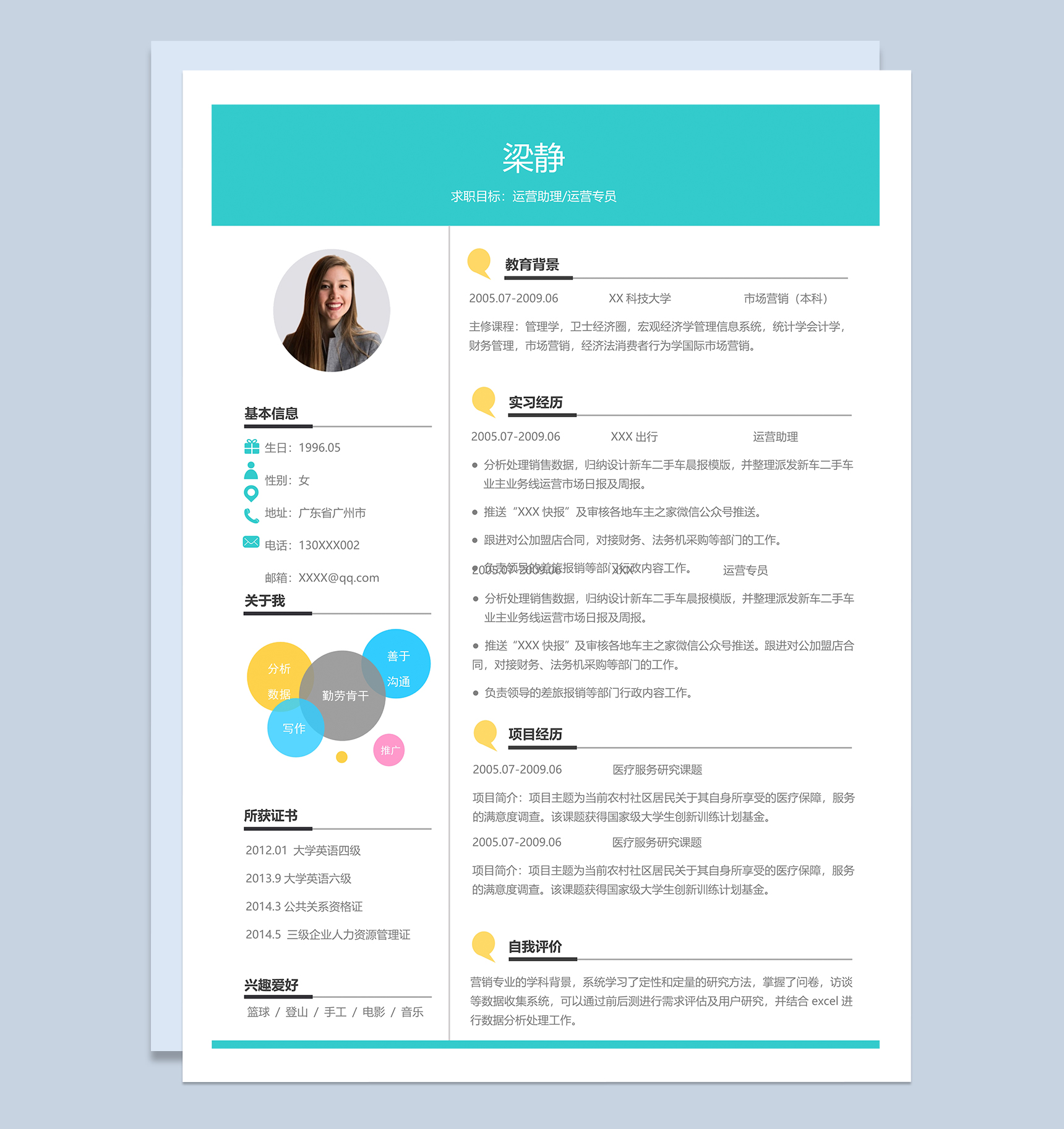 运营助理运营专员个人工作简历Word模板