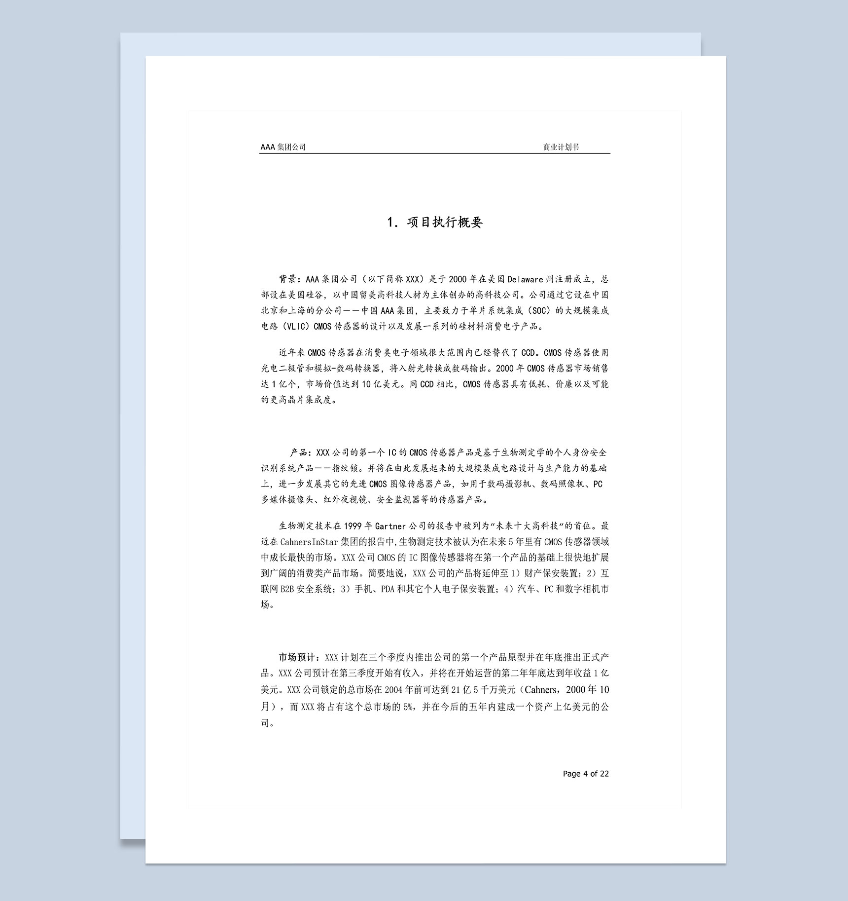 XX集团公司商业计划书范本Word模板