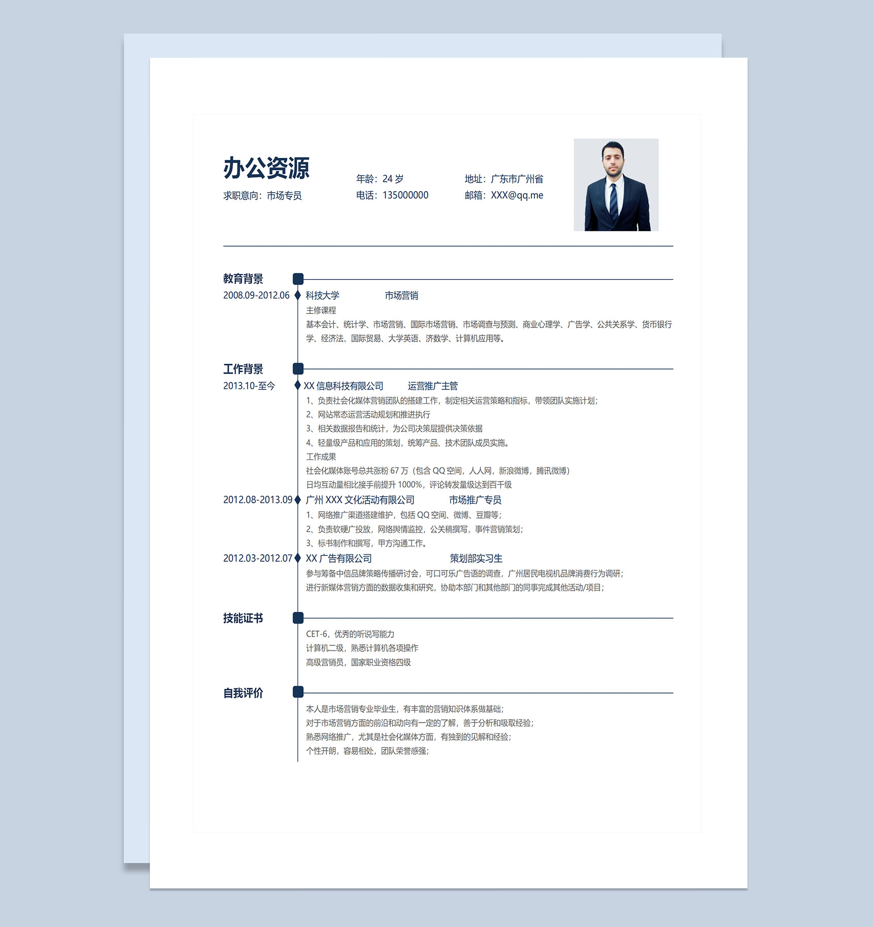 市场推广专员运营推广主管通用求职简历个人简历Word模板