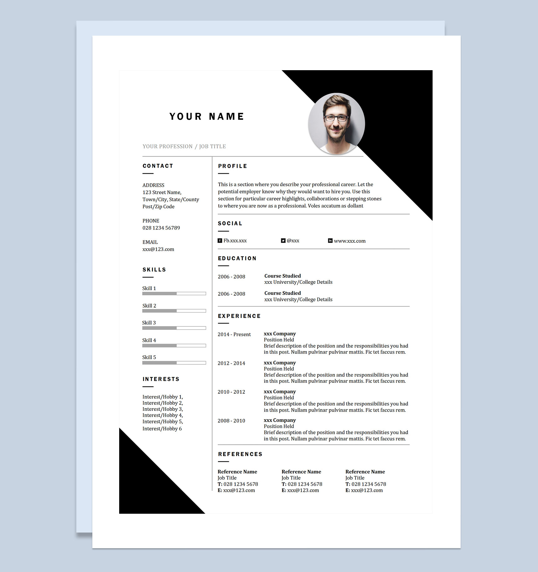 简约风海外企业岗位求职通用个人简历英文简历自荐信Word模板