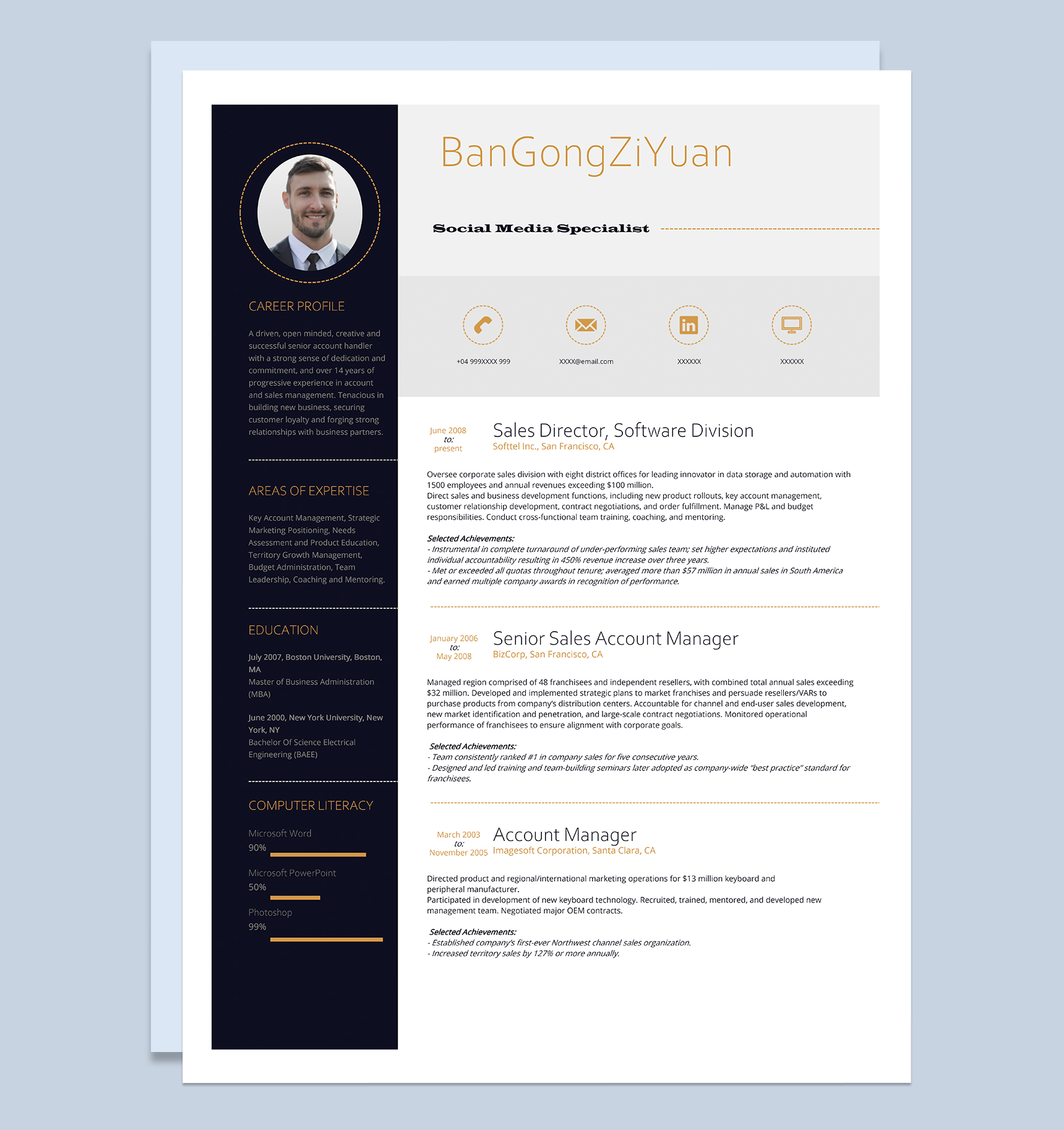 黑色简约英文版社交媒体专员个人求职简历Word模板